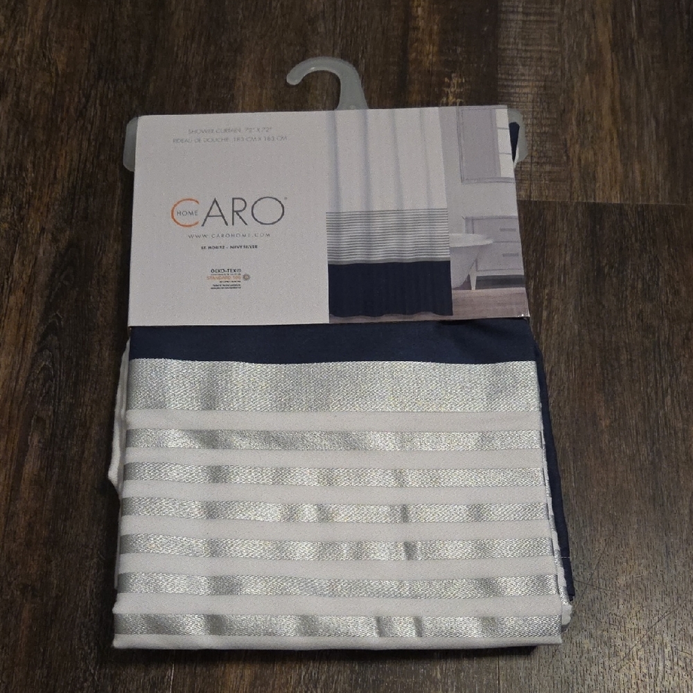 New Caro Home Navy and White Shower Curtain